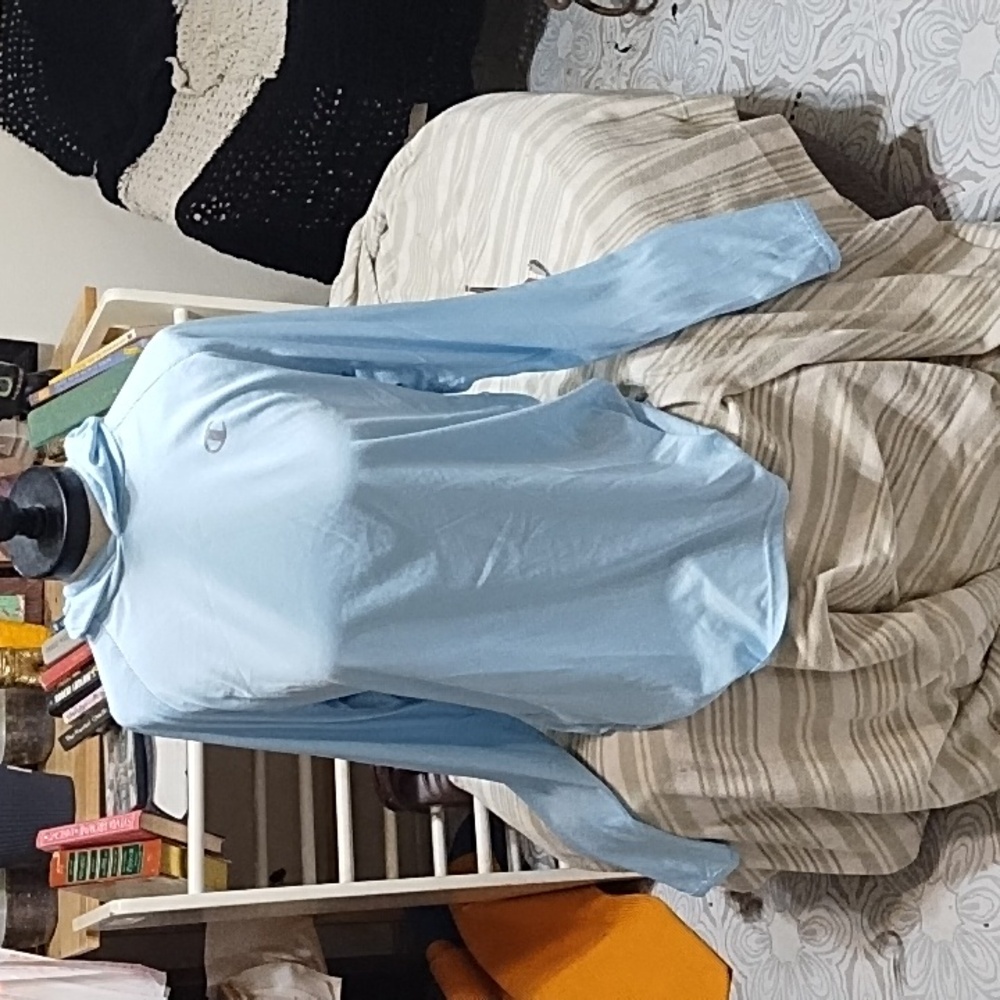 Womens Champion Powertrain Vapor Shirt in Light Blue L Athletic Workout Hoodie